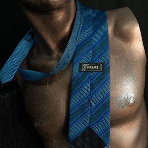 Greek Key Versace Tie Blue